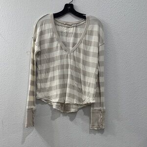 We The Free Beige Striped Long Sleeve Top